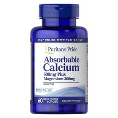Absorbable Calcium 600 mg Plus Magnesium 300 mg 60 softgels