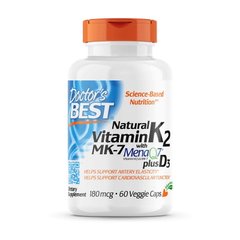 Natural Vitamin K2 MK-7 with MenaQ7 180 mcg 60 veg caps