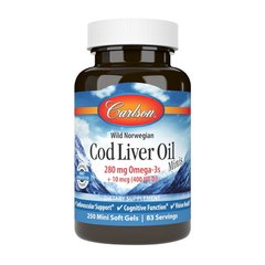Cod Liver Oil 280 mg Omega-3s + 10 mcg D3 Minis wild norwegian 250 mini soft gels
